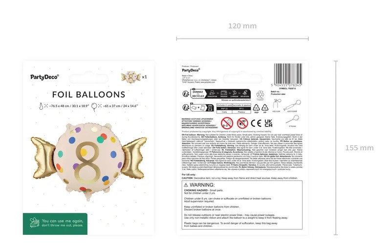 Balon foliowy Cukierek "8" 61x37cm FB387-8 PartyDeco